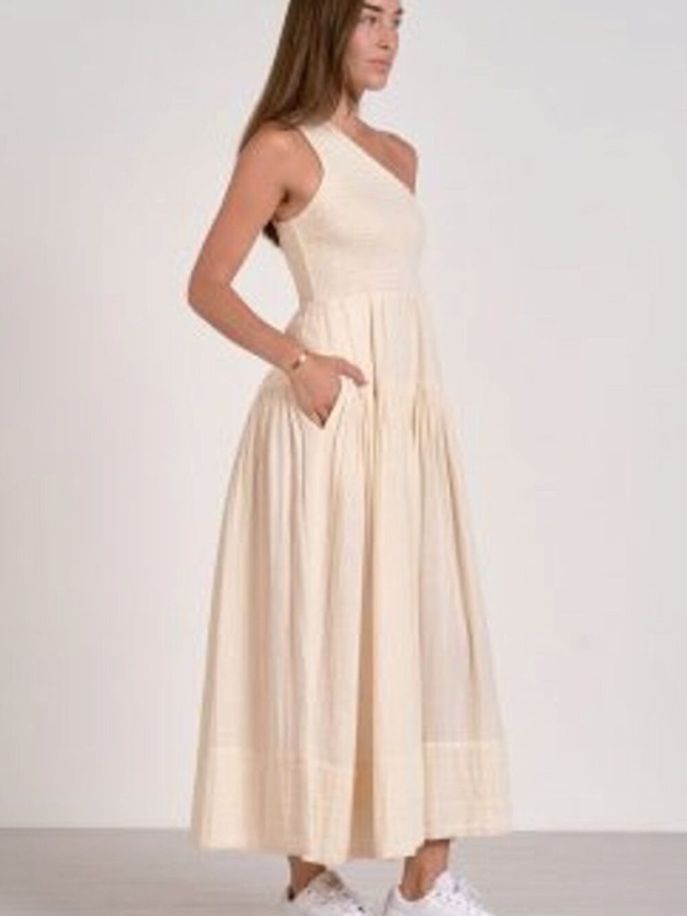 Elan One Shoulder Smocked Maxi Dress